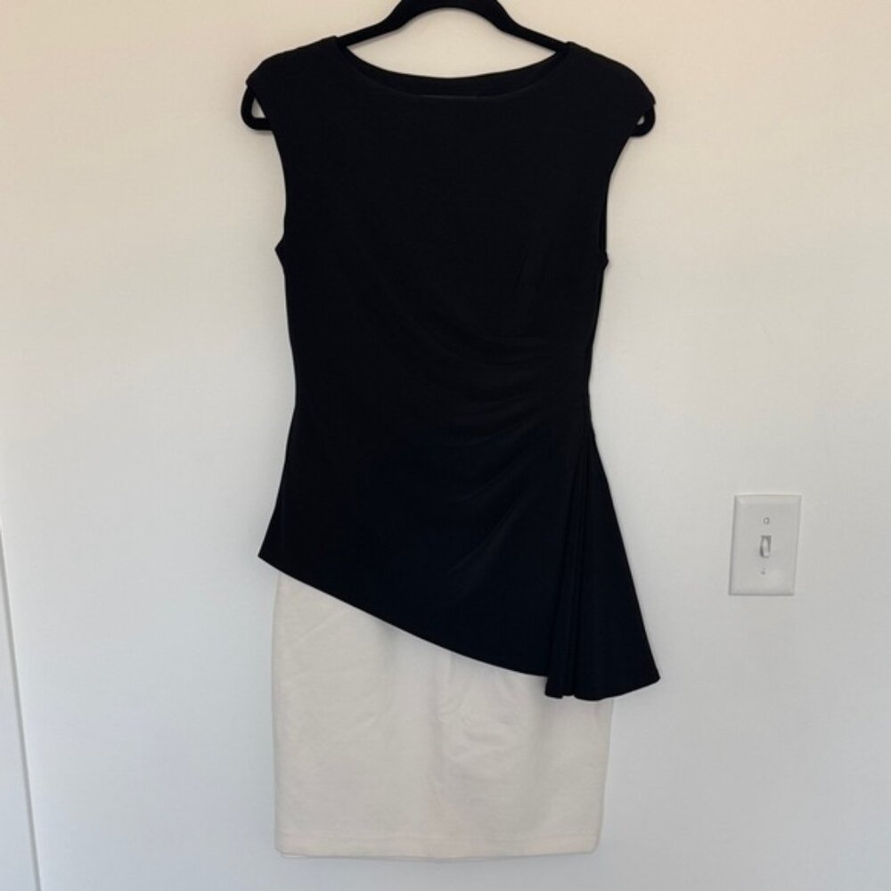 Lauren Ralph Lauren Elegant Black and White Asymmetrical Dress - Size 4